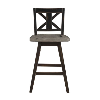 Counter Height Chairs Set of 2, Black X-Back 360-degree Swivel Chair Solid Rubberwood Kitchen Dining Furniture image 1