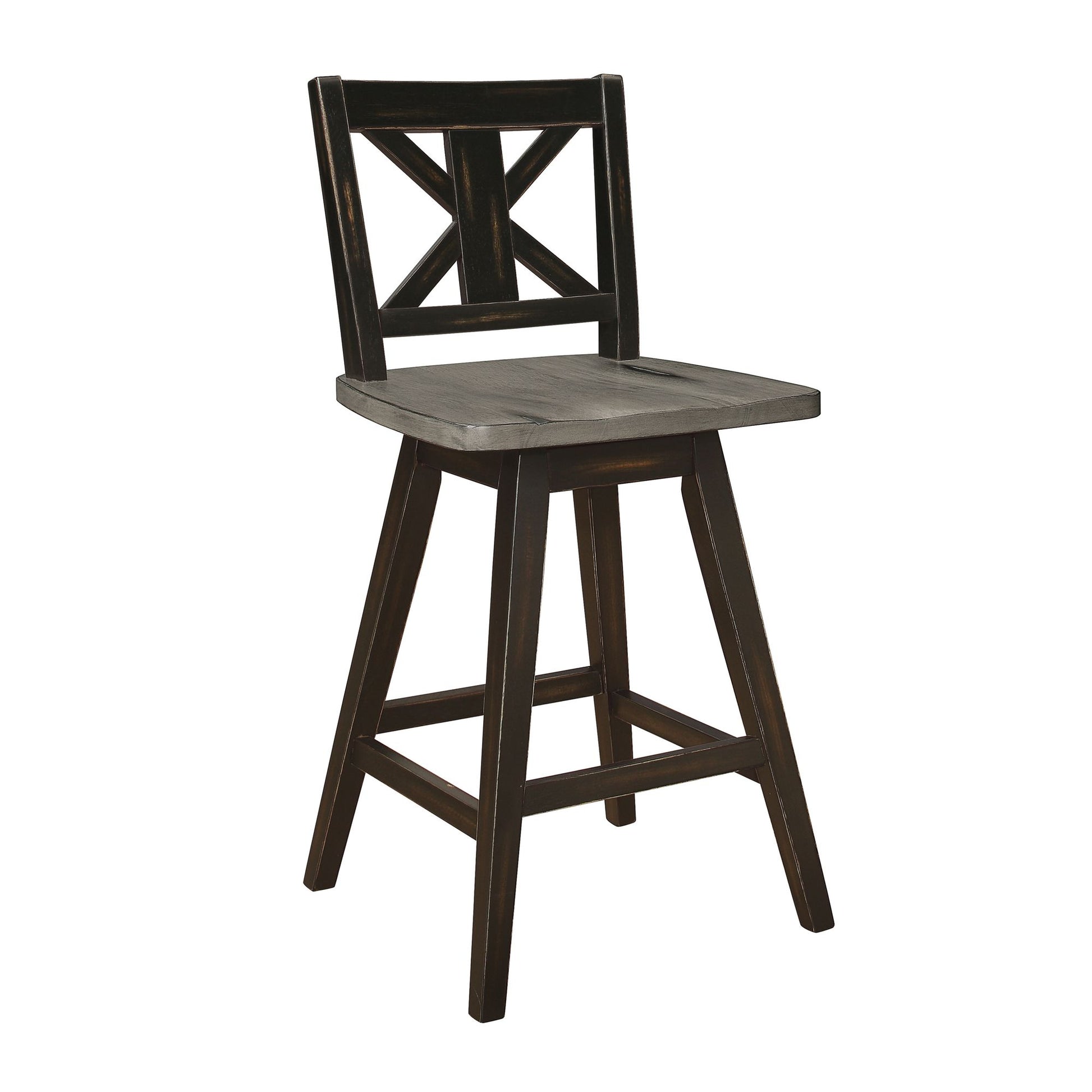 Counter Height Chairs Set of 2, Black X-Back 360-degree Swivel Chair Solid Rubberwood Kitchen Dining Furniture image 2