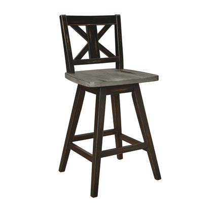Counter Height Chairs Set of 2, Black X-Back 360-degree Swivel Chair Solid Rubberwood Kitchen Dining Furniture image 2