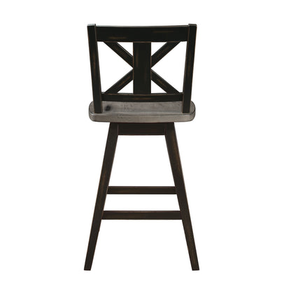 Counter Height Chairs Set of 2, Black X-Back 360-degree Swivel Chair Solid Rubberwood Kitchen Dining Furniture image 3