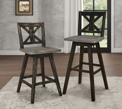 Counter Height Chairs Set of 2, Black X-Back 360-degree Swivel Chair Solid Rubberwood Kitchen Dining Furniture image 7