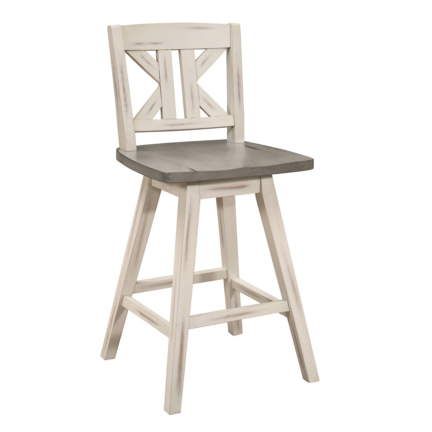 Counter Height Chairs Set of 2, White Gray 360-degree Swivel Chair Solid Rubberwood Kitchen Dining Furniture, Divided X- image 2