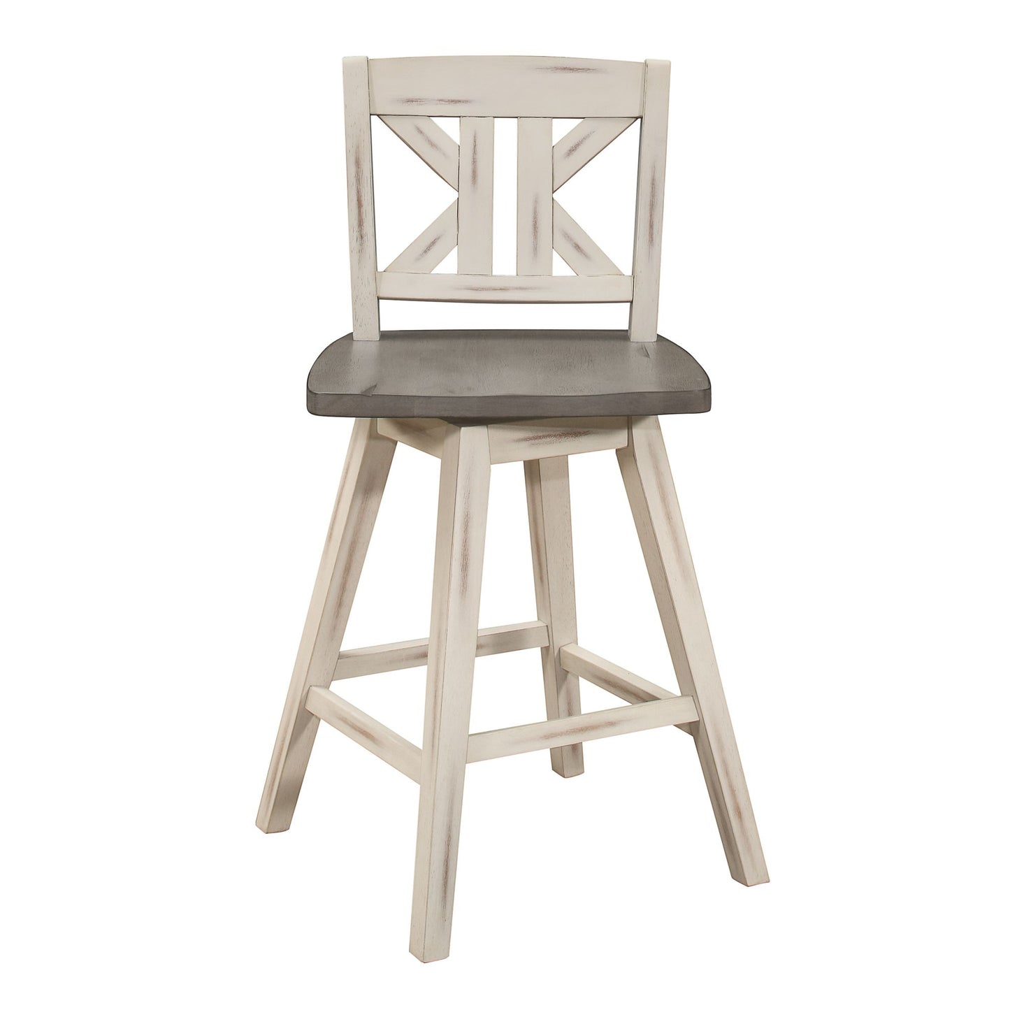 Counter Height Chairs Set of 2, White Gray 360-degree Swivel Chair Solid Rubberwood Kitchen Dining Furniture, Divided X- image 4