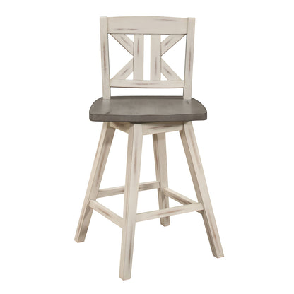 Counter Height Chairs Set of 2, White Gray 360-degree Swivel Chair Solid Rubberwood Kitchen Dining Furniture, Divided X- image 4