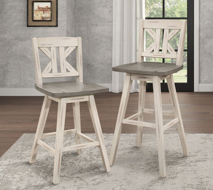 Counter Height Chairs Set of 2, White Gray 360-degree Swivel Chair Solid Rubberwood Kitchen Dining Furniture, Divided X- image 6