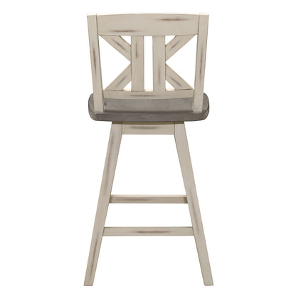 Counter Height Chairs Set of 2, White Gray 360-degree Swivel Chair Solid Rubberwood Kitchen Dining Furniture, Divided X- image 3