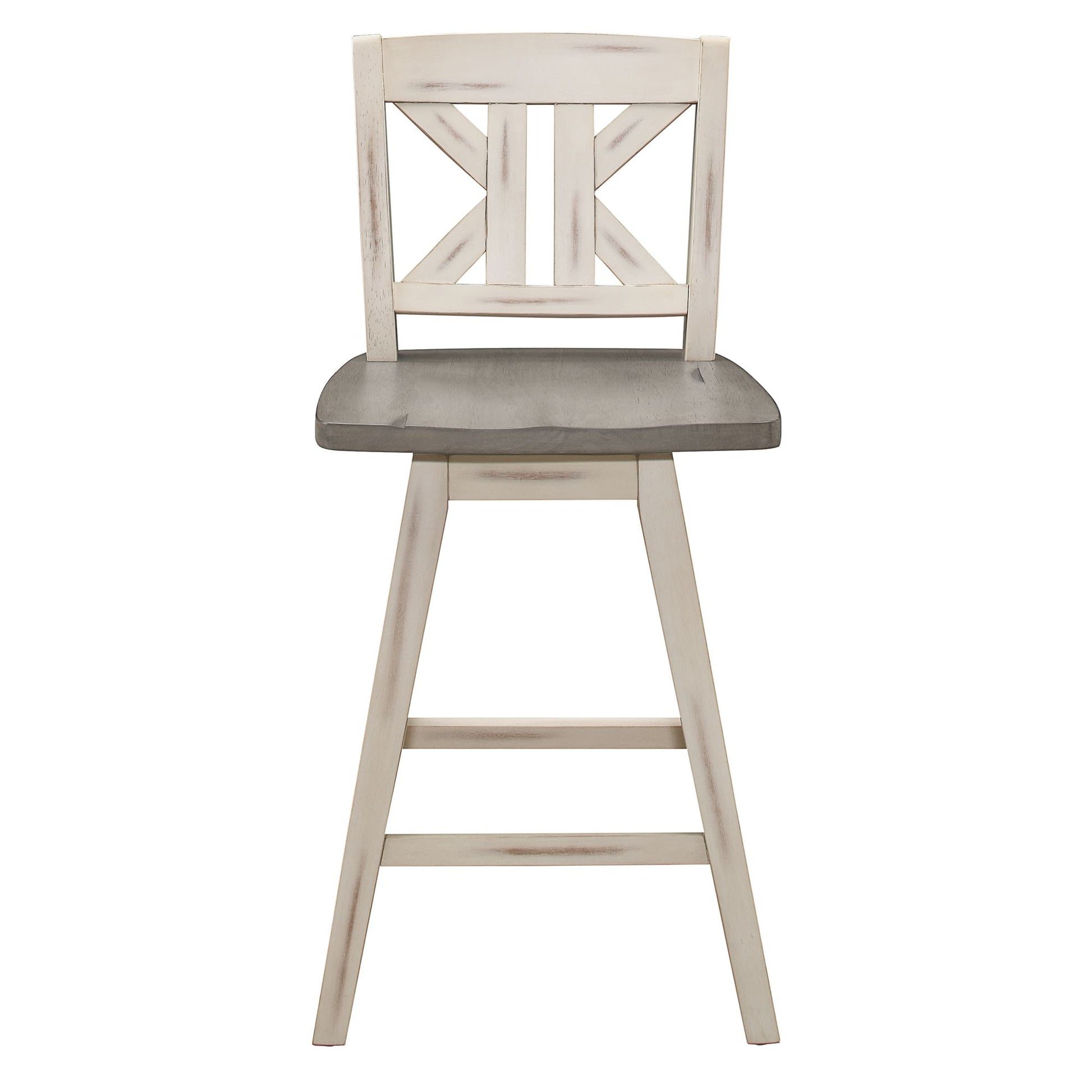 Counter Height Chairs Set of 2, White Gray 360-degree Swivel Chair Solid Rubberwood Kitchen Dining Furniture, Divided X- image 1
