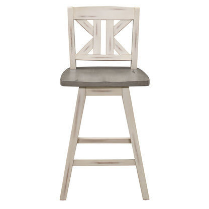 Counter Height Chairs Set of 2, White Gray 360-degree Swivel Chair Solid Rubberwood Kitchen Dining Furniture, Divided X- image 1