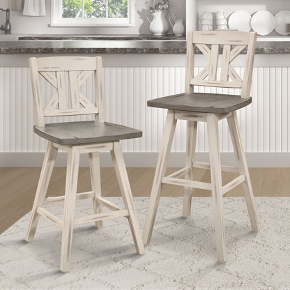 Counter Height Chairs Set of 2, White Gray 360-degree Swivel Chair Solid Rubberwood Kitchen Dining Furniture, Divided X- image 7