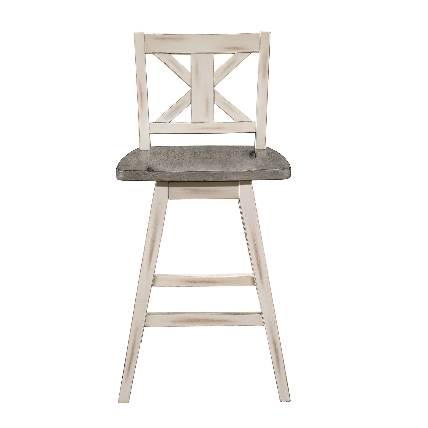 Counter Height Chairs Set of 2, White Gray 360-degree Swivel Chair Solid Rubberwood Kitchen Dining Furniture, X-Back image 1
