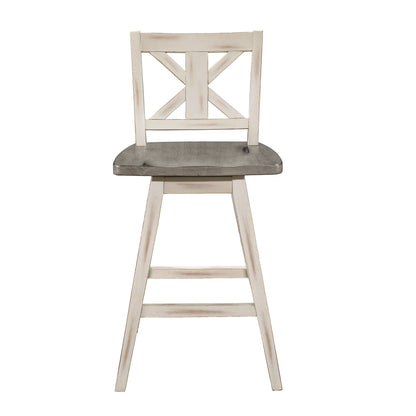 Counter Height Chairs Set of 2, White Gray 360-degree Swivel Chair Solid Rubberwood Kitchen Dining Furniture, X-Back image 1