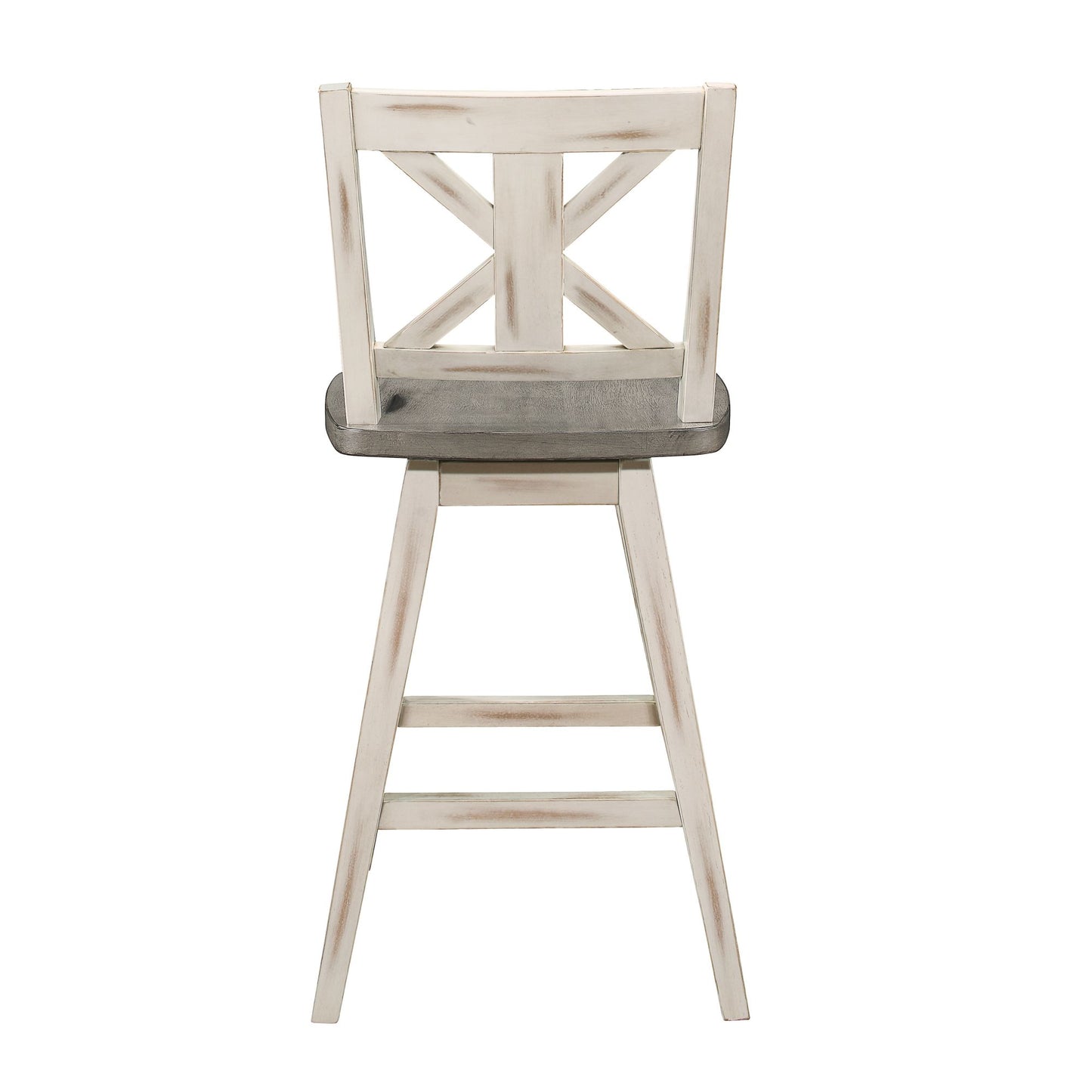 Counter Height Chairs Set of 2, White Gray 360-degree Swivel Chair Solid Rubberwood Kitchen Dining Furniture, X-Back image 3