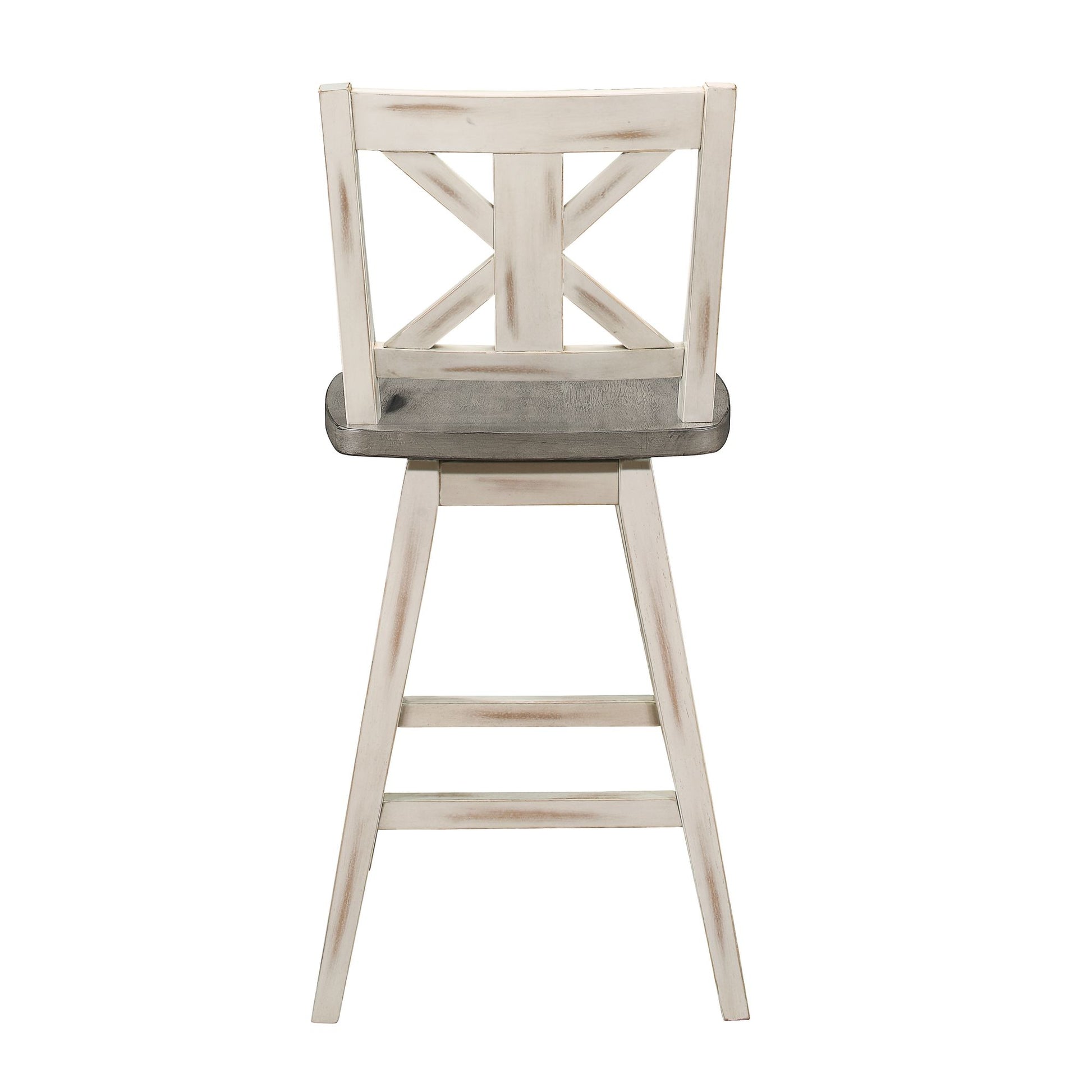 Counter Height Chairs Set of 2, White Gray 360-degree Swivel Chair Solid Rubberwood Kitchen Dining Furniture, X-Back image 3