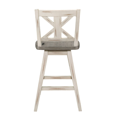 Counter Height Chairs Set of 2, White Gray 360-degree Swivel Chair Solid Rubberwood Kitchen Dining Furniture, X-Back image 3