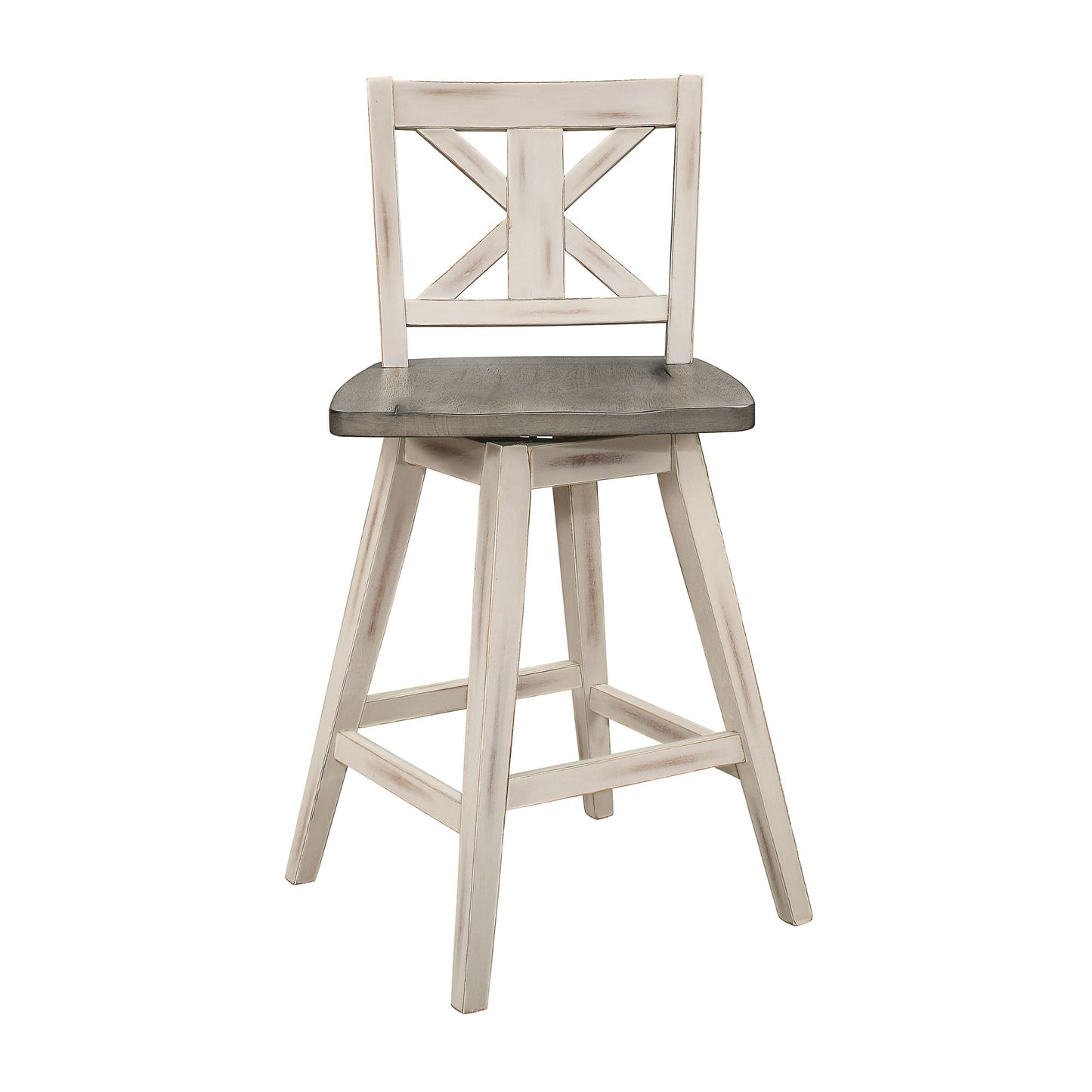 Counter Height Chairs Set of 2, White Gray 360-degree Swivel Chair Solid Rubberwood Kitchen Dining Furniture, X-Back image 4