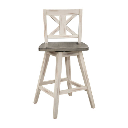 Counter Height Chairs Set of 2, White Gray 360-degree Swivel Chair Solid Rubberwood Kitchen Dining Furniture, X-Back image 4