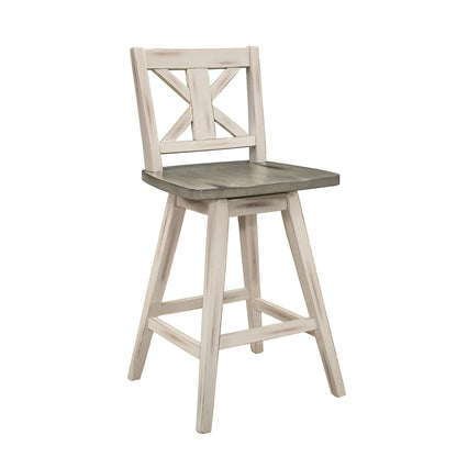 Counter Height Chairs Set of 2, White Gray 360-degree Swivel Chair Solid Rubberwood Kitchen Dining Furniture, X-Back image 2