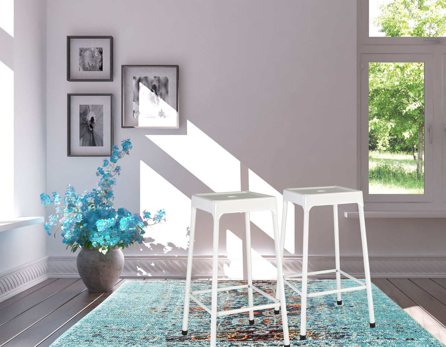 Counter Stool Metal White Powder Coating, Set of 2 image 1