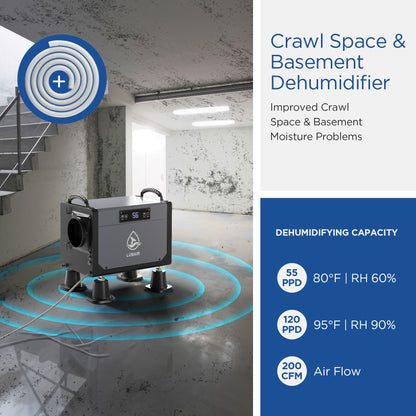 Dehumidifier for crawl space compact design with handle