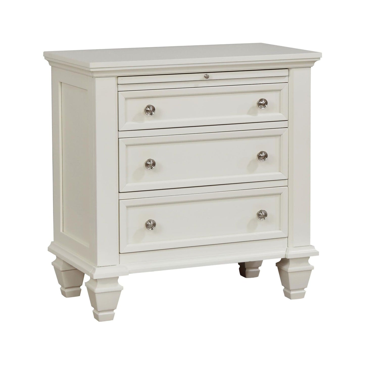 Cream White 3-drawer Nightstand with Pull Out Tray image 2