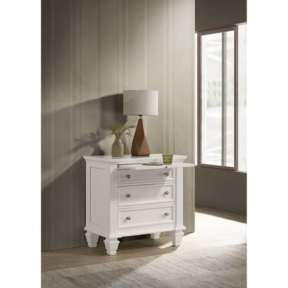 Cream White 3-drawer Nightstand with Pull Out Tray image 1