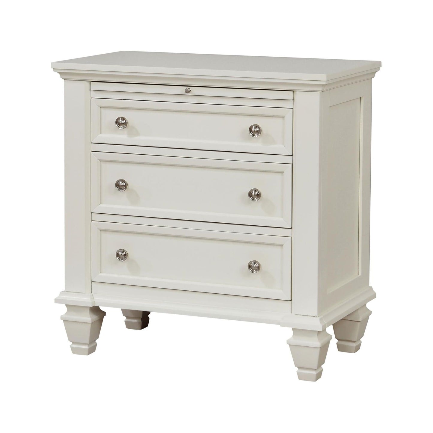 Cream White 3-drawer Nightstand with Pull Out Tray image 4