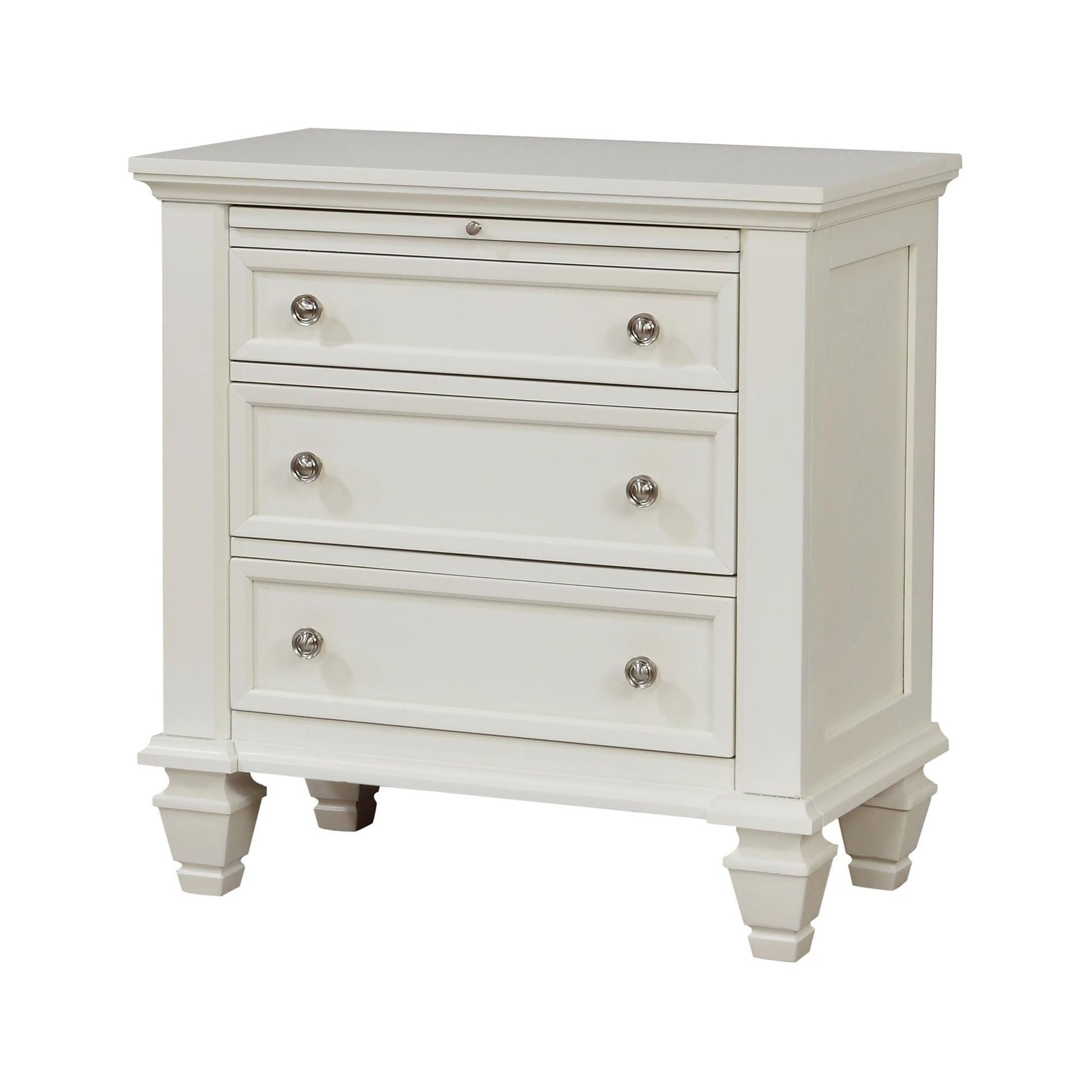 Cream White 3-drawer Nightstand with Pull Out Tray image 4