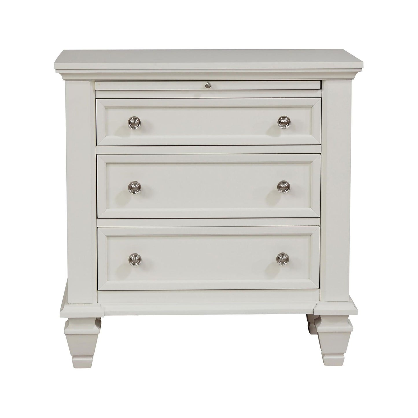 Cream White 3-drawer Nightstand with Pull Out Tray image 3