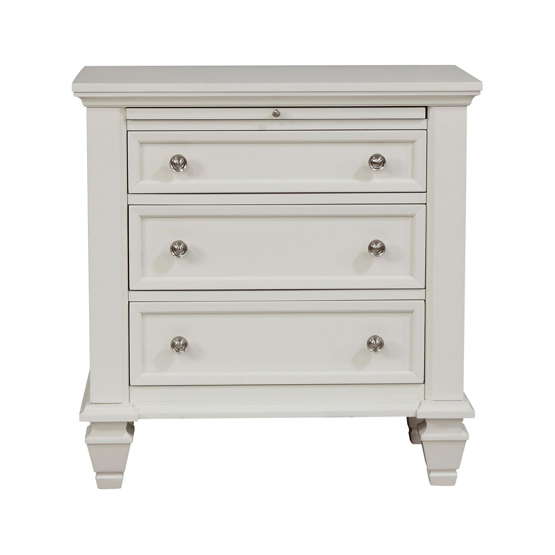 Cream White 3-drawer Nightstand with Pull Out Tray image 3