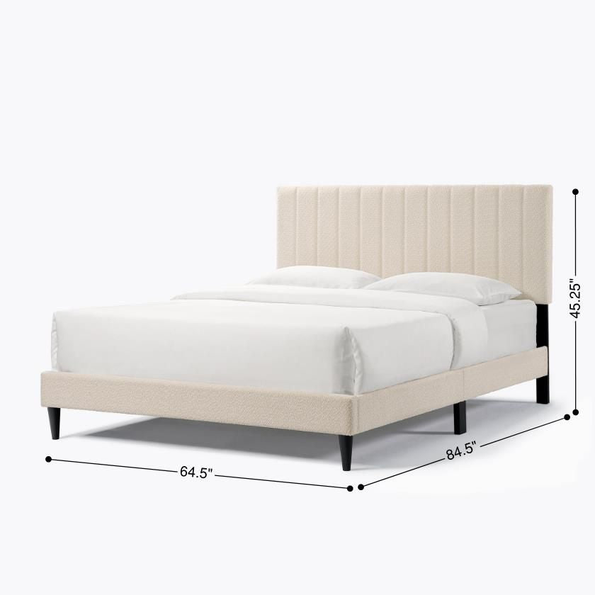 Cream White Upholstered Queen Platform Bed Frame, Tufted Channel Headboard, Mid-Century Bedroom Furniture, No Box Spring image 19
