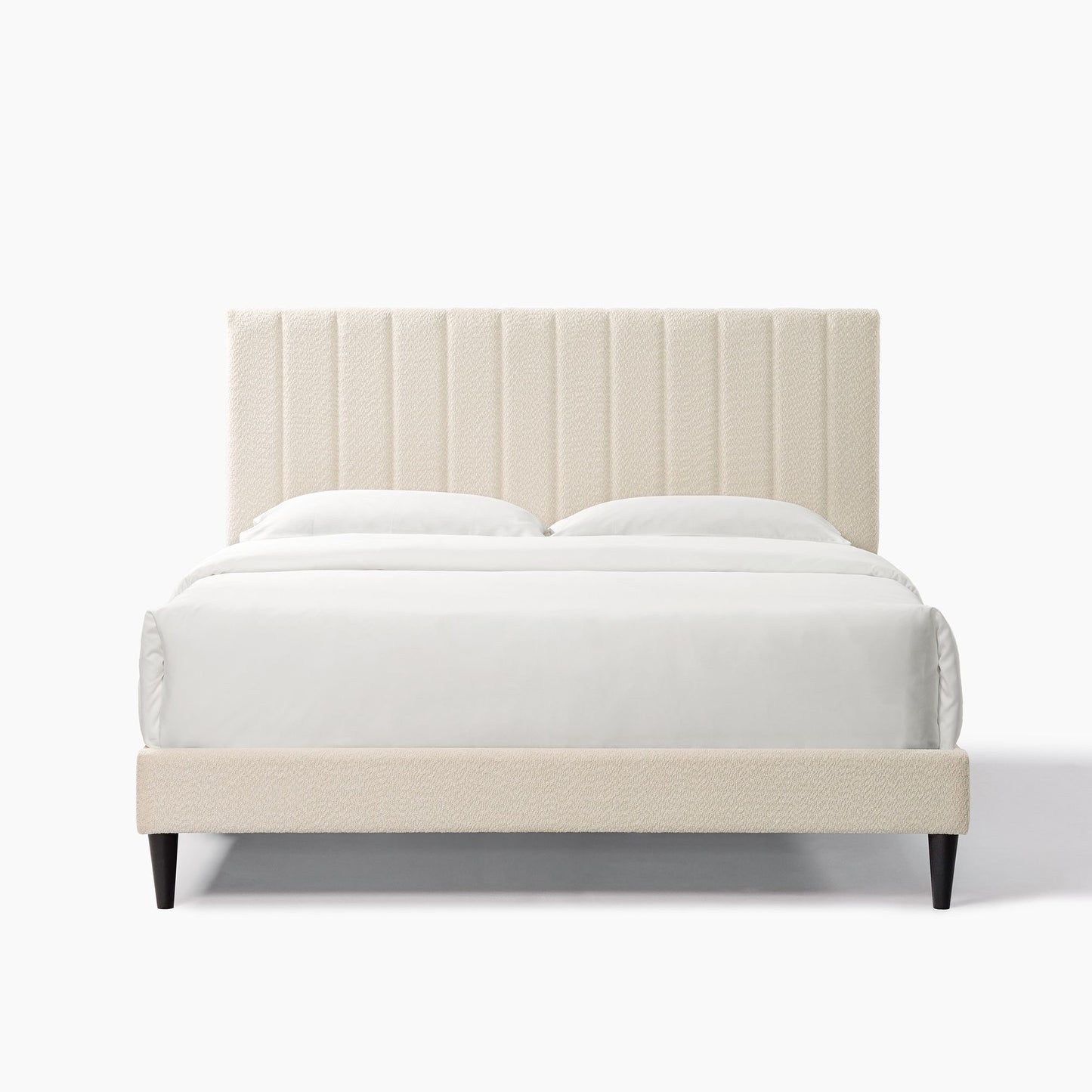 Cream White Upholstered Queen Platform Bed Frame, Tufted Channel Headboard, Mid-Century Bedroom Furniture, No Box Spring image 18
