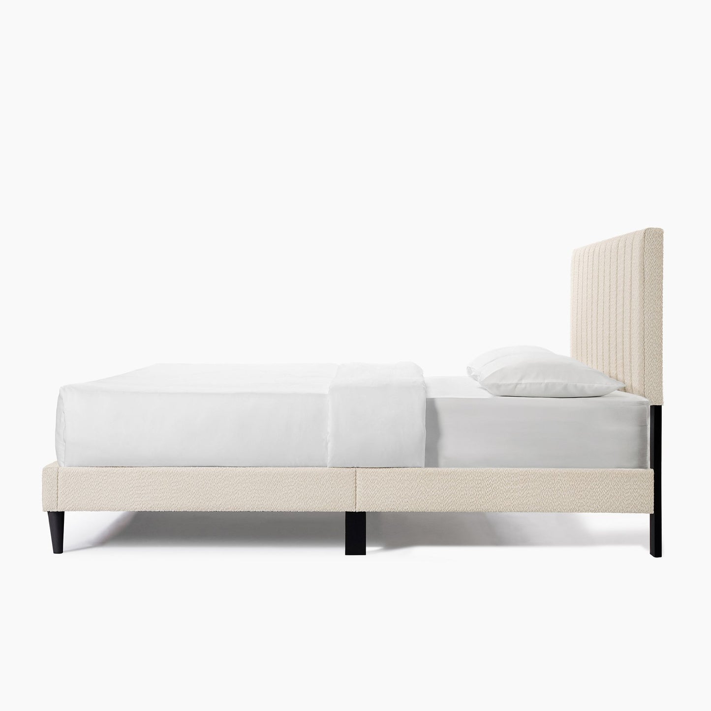 Cream White Upholstered Queen Platform Bed Frame, Tufted Channel Headboard, Mid-Century Bedroom Furniture, No Box Spring image 20