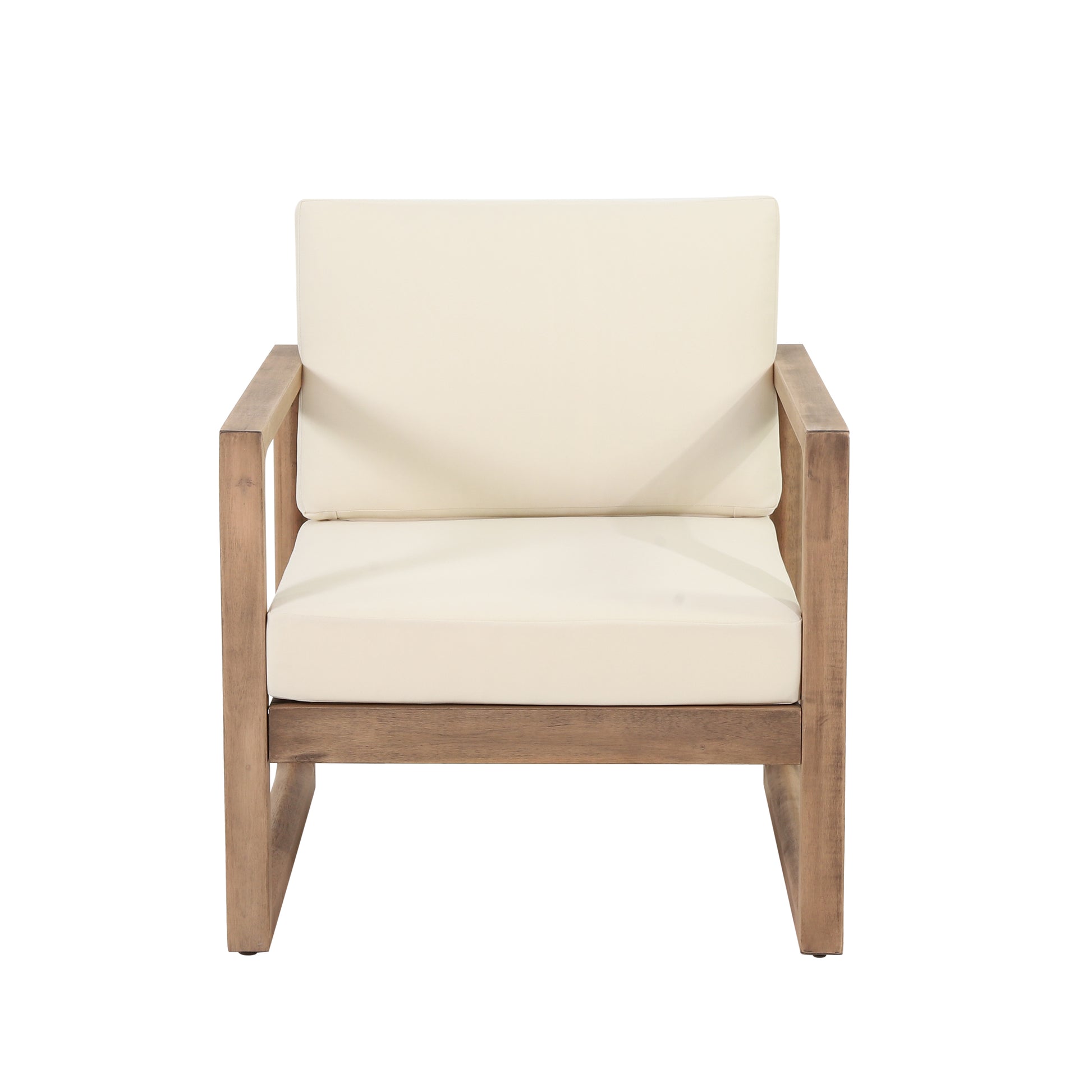Outdoor Acacia Wood Patio Club Chair, Wood Patio Furniture,Waterproof Thick Cushion Deep Seating for Porch, Garden, Backyard, Balcony, Brown Wash and Beige Cushion image 4