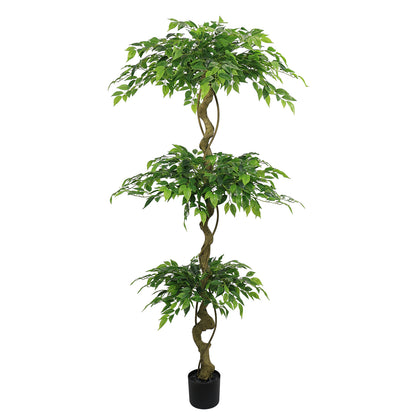 6FT Artificial Ficus Tree, Lifelike Faux Banyan Tree with Pot for Home, Office Patio Decor, 1pc/set image 5