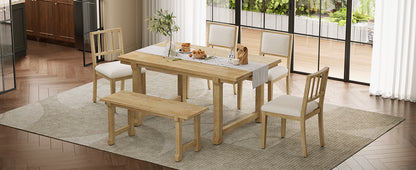 TREXM 6-Piece Farmhouse Dining Set for 6, Kitchen & Dining Room Sets with Solid Wood Legs and Frame, Ergonomic Dual-Style Chairs, Ideal for Kitchen & Dining Room (Natural Wood Wash+ Beige) image 4