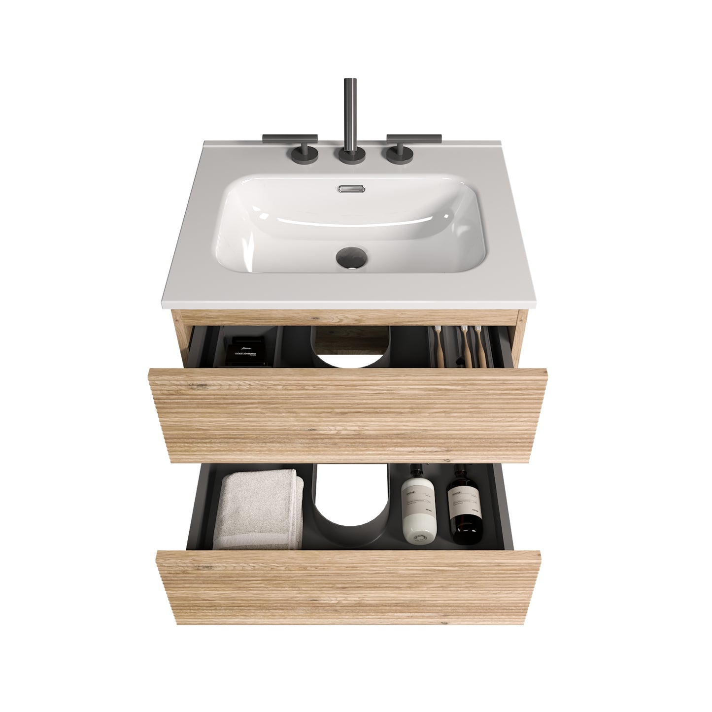 Gloria 24" Wall Mounted Rough Oak&Rough Oak Bathroom Vanity with Integrated Ceramic Sink with 3 holes, Overflow, Large Storage Floating Bathroom Vanity for Modern Bathroom, KD image 10