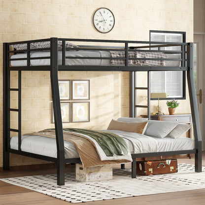 Metal Full XL over Queen Bunk Bed for Teens and Adults,Space-Saving/Noise Reduced/No Box Spring Needed,Black image 1