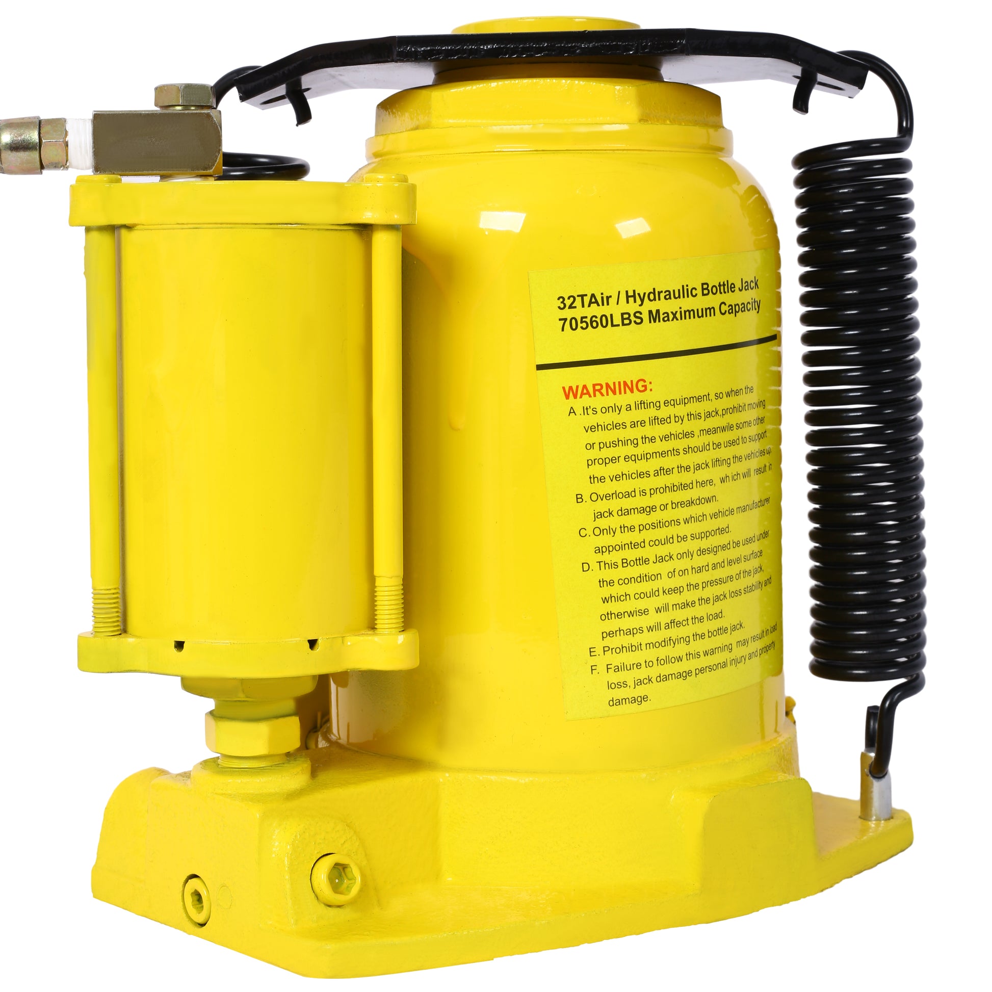Air Hydraulic Bottle Jack, 32 Ton/70550 LBS All Welded Bottle Jack, 10-16.3 inch Lifting Range, Manual Handle and Air Pump, for Car, Pickup, Truck, RV, Auto Repair, Industrial Engineering,Yellow image 7