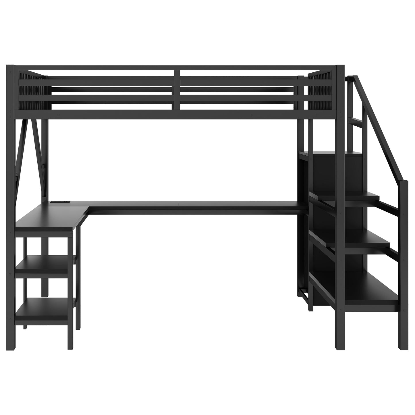 Metal Full Loft Bed with Wardrobe and LED Light, Full Size Loft Bed with L Shaped Desk and USB for Kids Teens Adults, Black(Old SKU W2593S00008,Expect Arrival Date 2026/2/25) image 11