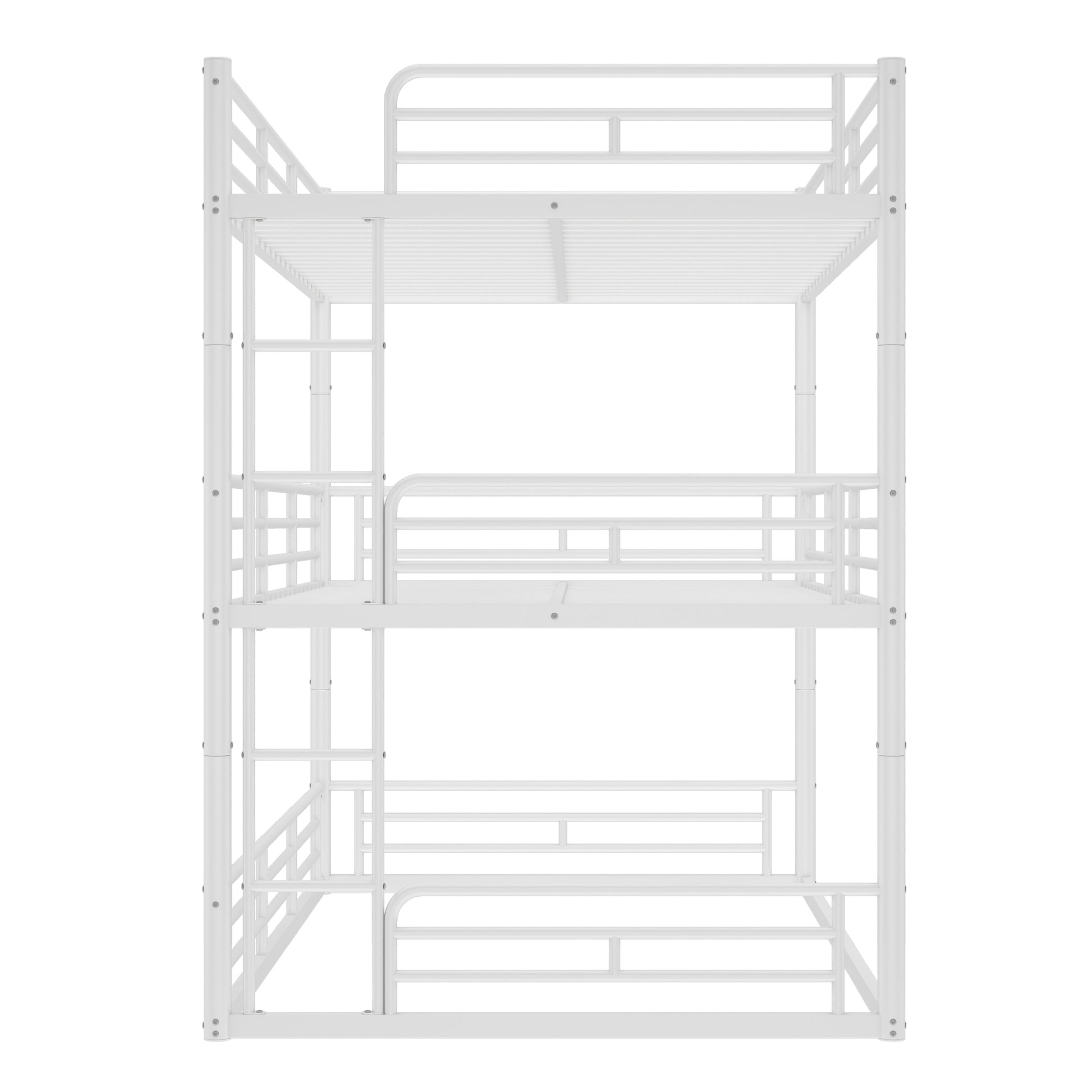 Full over Full over Full Bunk Bed, Metal Triple Bunk Bed with Safety Guardrails, Heavy-duty Bunk Bed with Noise-reduced Design, White image 9