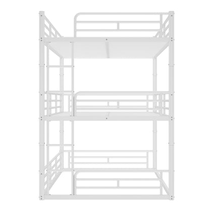 Full over Full over Full Bunk Bed, Metal Triple Bunk Bed with Safety Guardrails, Heavy-duty Bunk Bed with Noise-reduced Design, White image 9