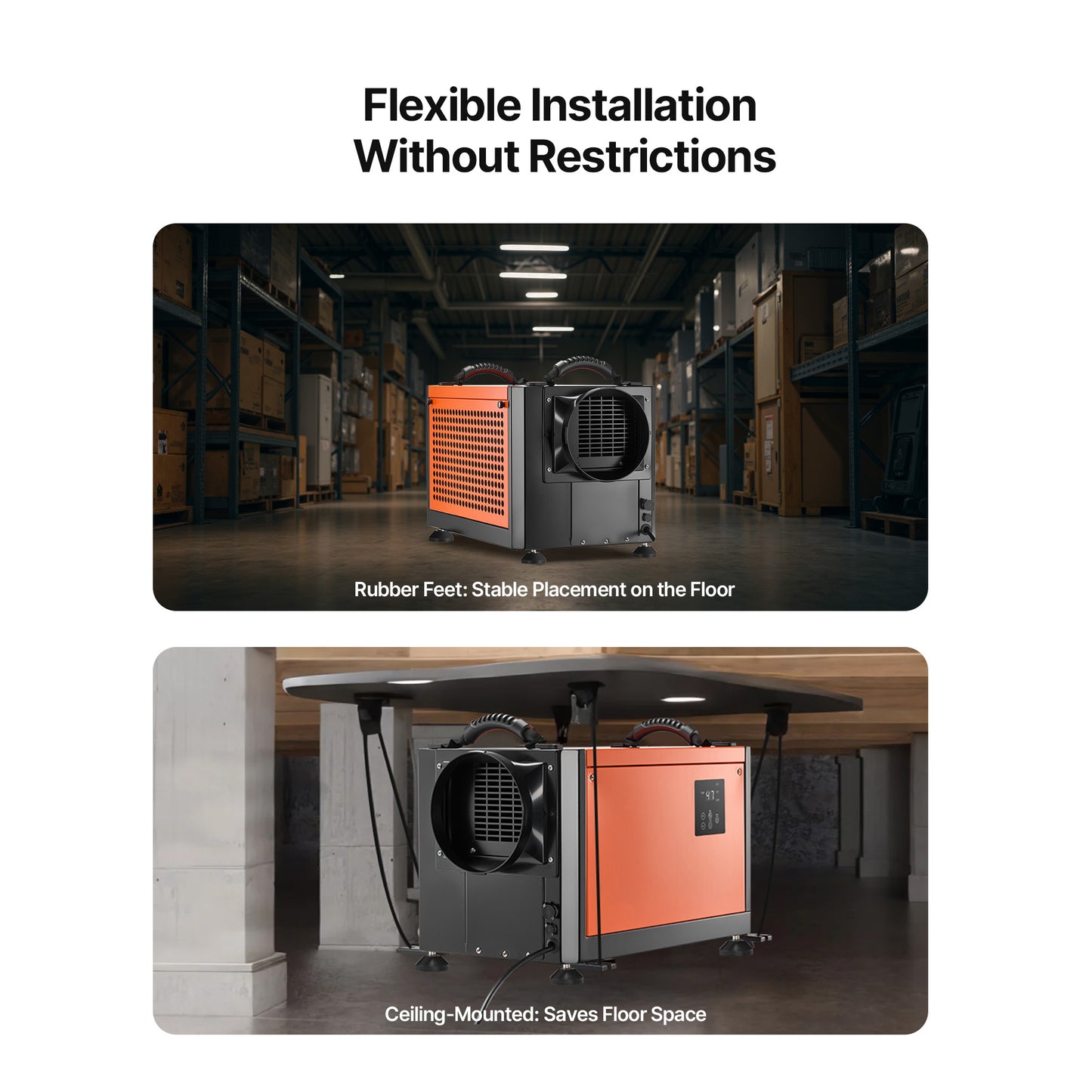 125 Pints Commercial Dehumidifier with Drain Hose, Portable Crawl Space Dehumidifiers for Basement Storage Room Industrial Grade, Auto Defrost/Drainage, Heavy-duty Galvanized Steel, LED Indicate image 8