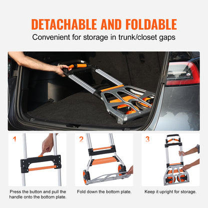 Folding Hand Truck, 309 lbs Load Capacity, Aluminum Portable Cart, Convertible Hand Truck and Dolly with Telescoping Handle and PP+TPR Wheels, Ultra Lightweight Super Strong for Moving Warehouse image 2