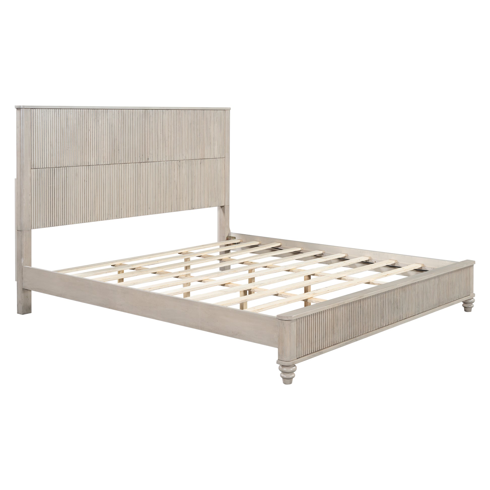 Solid Wood Bed Frame,King Platform Bed Frame with Headboard,Tall Headboard Natural Wood Bed,No Box Spring Needed,Beige image 6