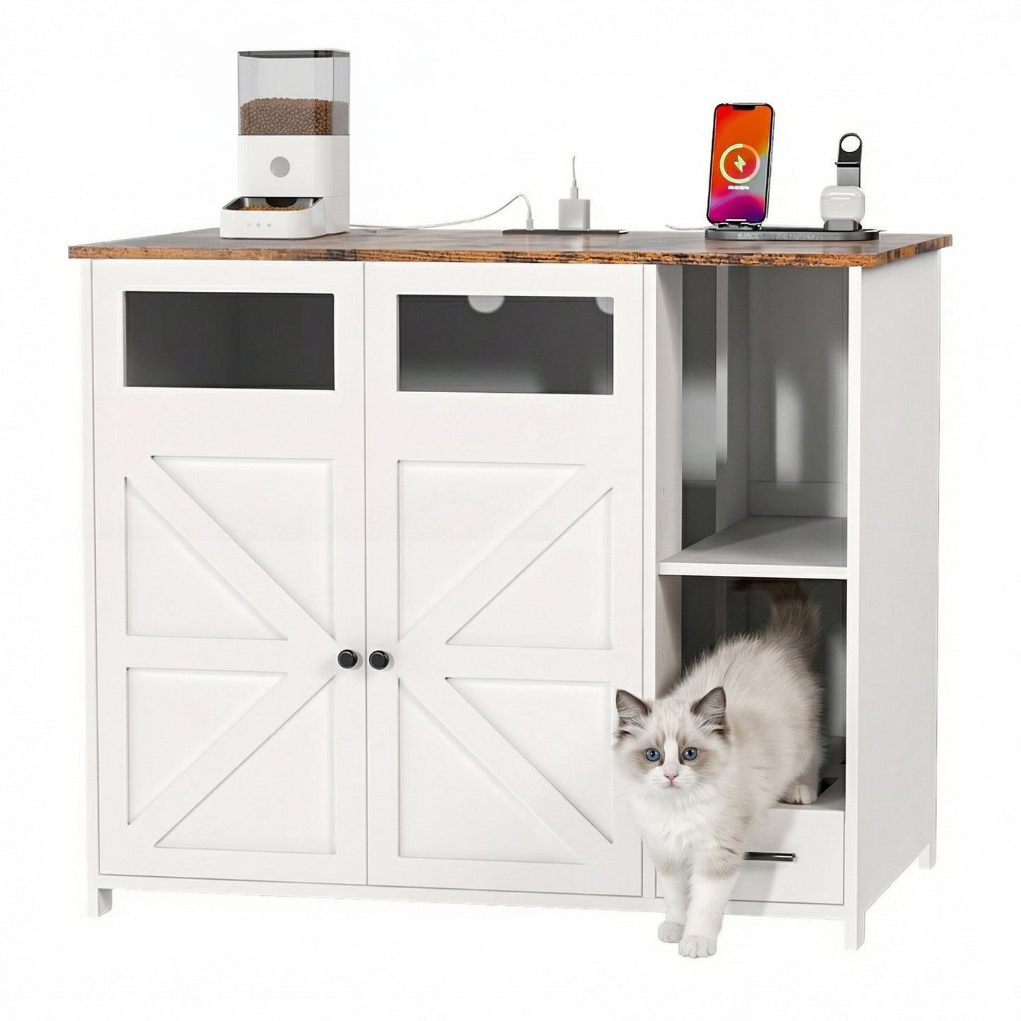 Hidden Cat Litter Box Enclosure Furniture – Large Dog-Proof Litter Box Cabinet with Power Strip, Compatible with Large Self-Cleaning Litter Boxes image 1