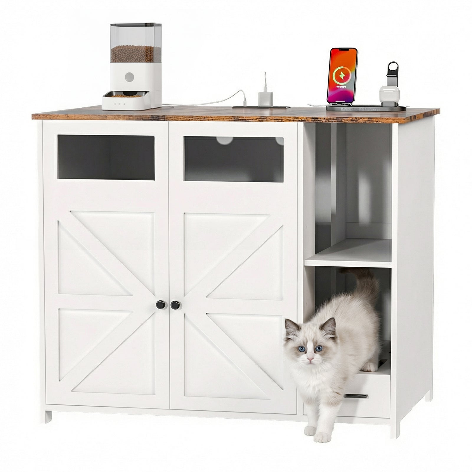 Hidden Cat Litter Box Enclosure Furniture – Large Dog-Proof Litter Box Cabinet with Power Strip, Compatible with Large Self-Cleaning Litter Boxes image 1