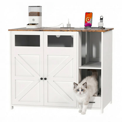 Hidden Cat Litter Box Enclosure Furniture – Large Dog-Proof Litter Box Cabinet with Power Strip, Compatible with Large Self-Cleaning Litter Boxes image 1