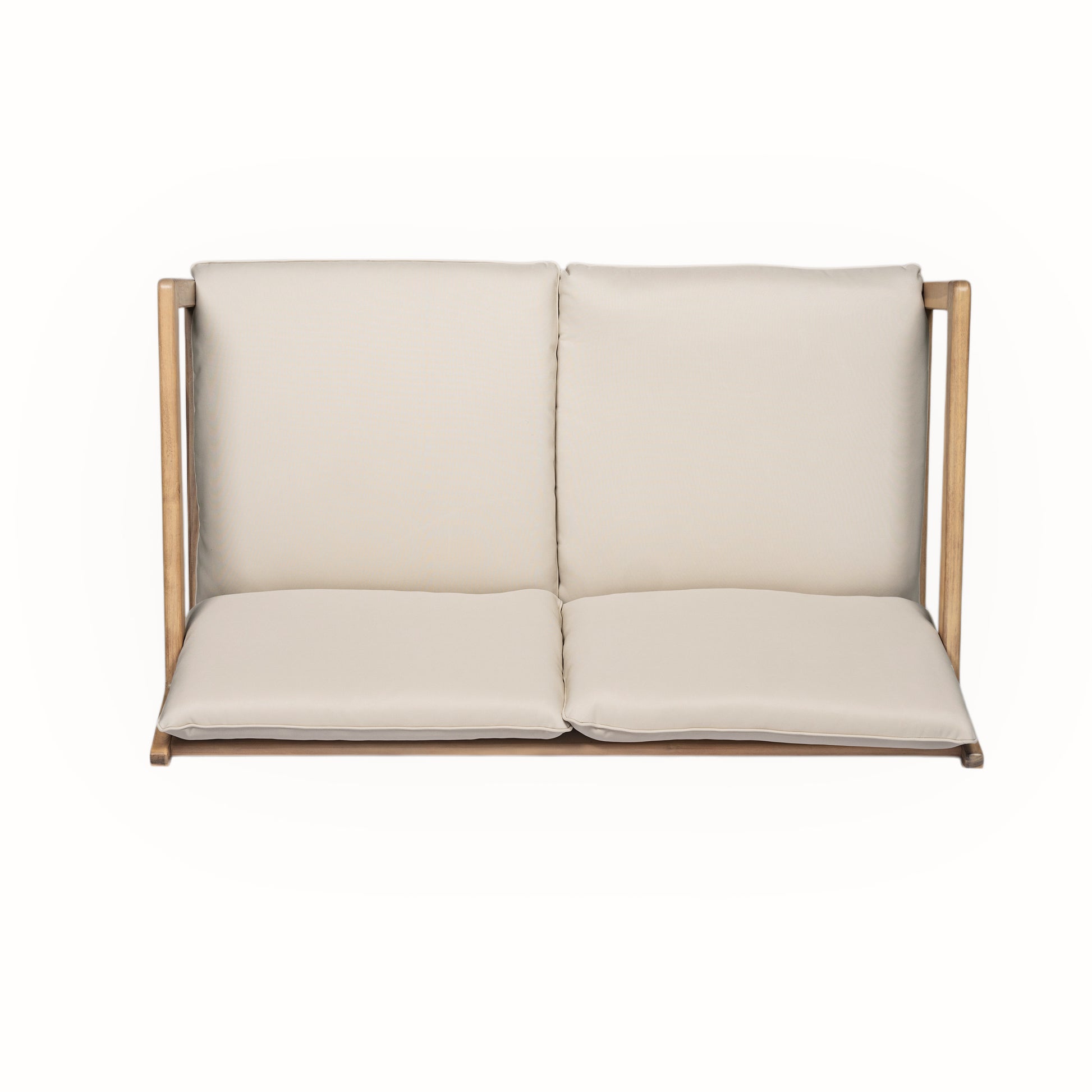 Outdoor Acacia Wood Loveseat with Coffee Table, Light Teak Frame, Beige Cushion image 7