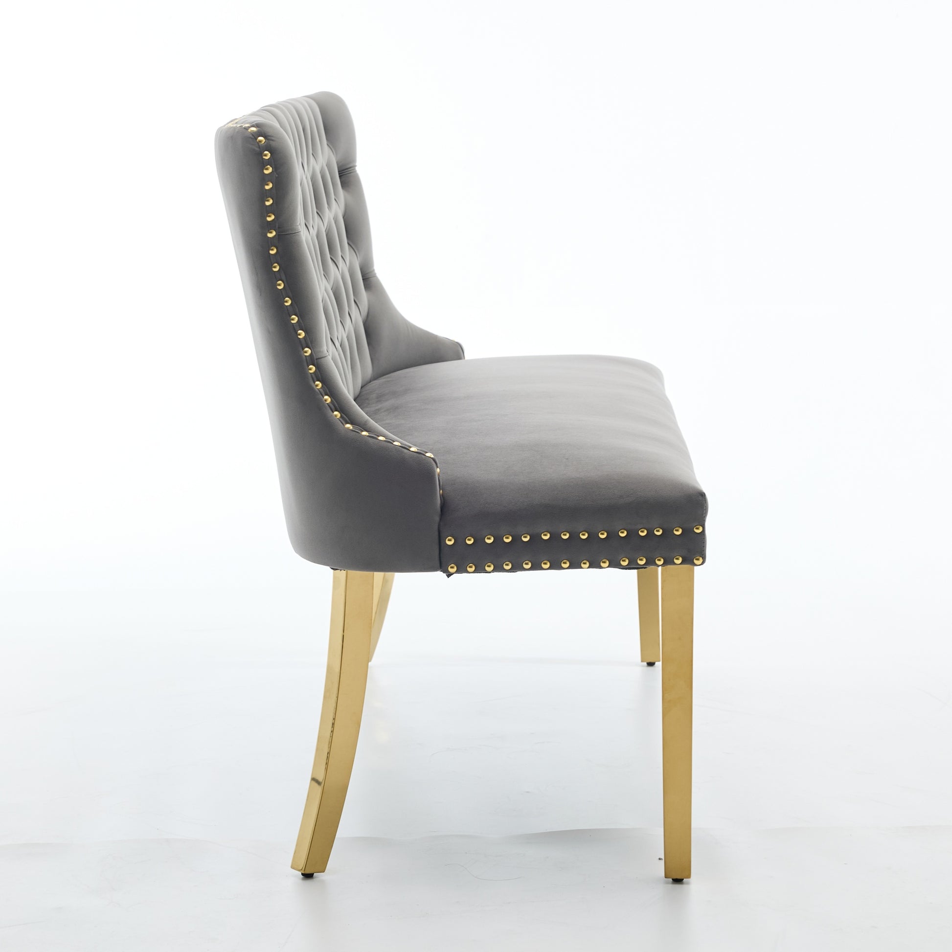 Velvet Double Dining Loveseat Bench, Kitchen & Dining Seating, 2-Seat Tufted Bench w/Handmade Buttons, Wing Back, Gold-Plated Steel Legs, Mid Century Modern,Single Pack,Gray,SW1602GY image 5