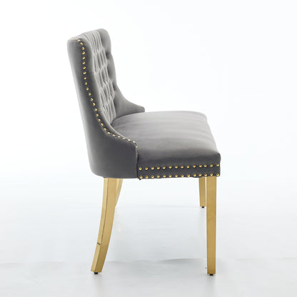 Velvet Double Dining Loveseat Bench, Kitchen & Dining Seating, 2-Seat Tufted Bench w/Handmade Buttons, Wing Back, Gold-Plated Steel Legs, Mid Century Modern,Single Pack,Gray,SW1602GY image 5